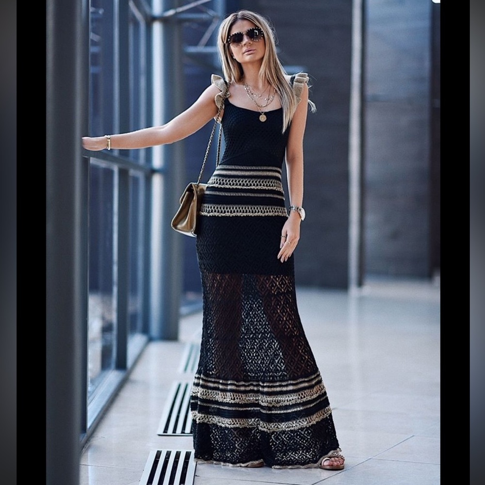 Woven Black and Tan Maxi Dress